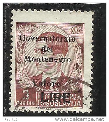 OCCUPAZIONE ITALIANA MONTENEGRO 1942 GOVERNATORATO BLACK OVERPRINTED SOPRASTAMPA NERA LIRE 3 D USED - Montenegro