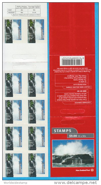 New Zealand Stamp Booklet: 2002 Scenic Coastlines 90c Curio Bay, Catlins, $9.00 NZ137015 - Booklets
