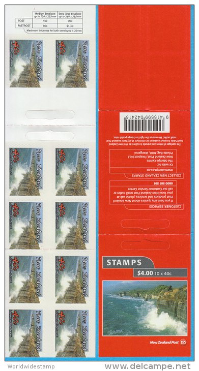 New Zealand Stamp Booklet: 2002 Scenic Coastlines 40c Tongaporutu Cliffs, Taranaki, $4.00 NZ137017 - Markenheftchen