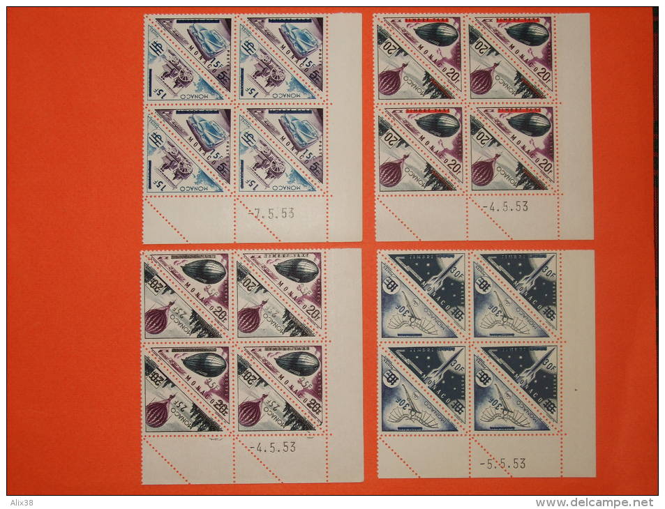 MONACO 1956- Série N°453/72 + PA 61/62 Les Moyens De Transports En Bloc De 4, Coin Daté 1953 ** Soit 22 Valeurs. Superbe - Other & Unclassified