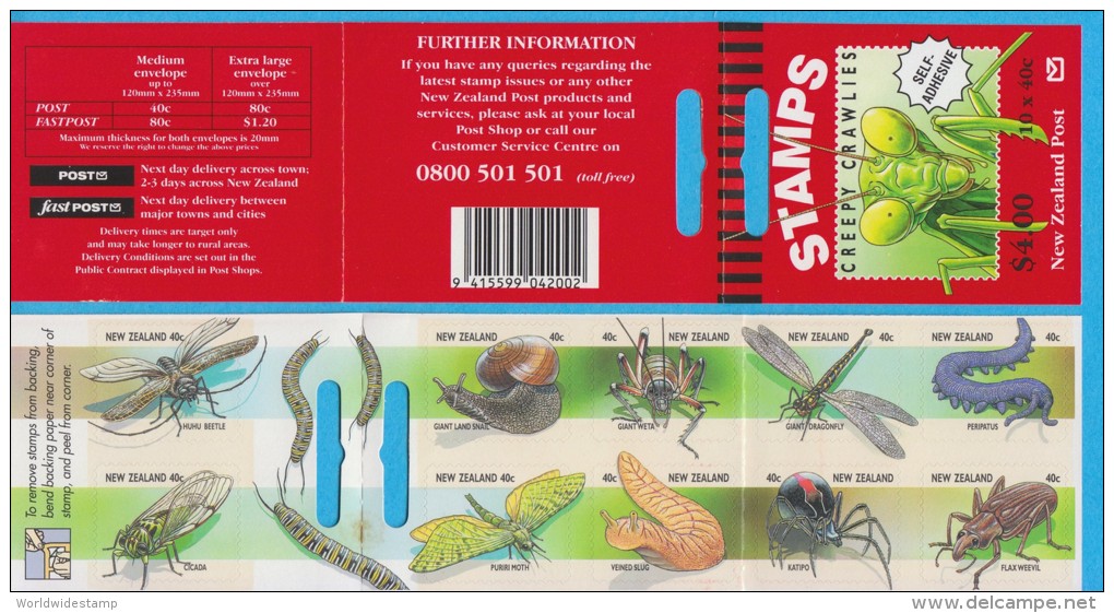 New Zealand Stamp Booklet: 1997 Creepy Crawlies Insect, $4.00 NZ137023 - Cuadernillos