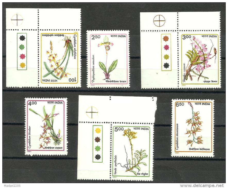 INDIA, 1991, Orchids, Set 6 V,  Three Stamps Wiyh Traffic Lights,  MNH, (**) - Ongebruikt