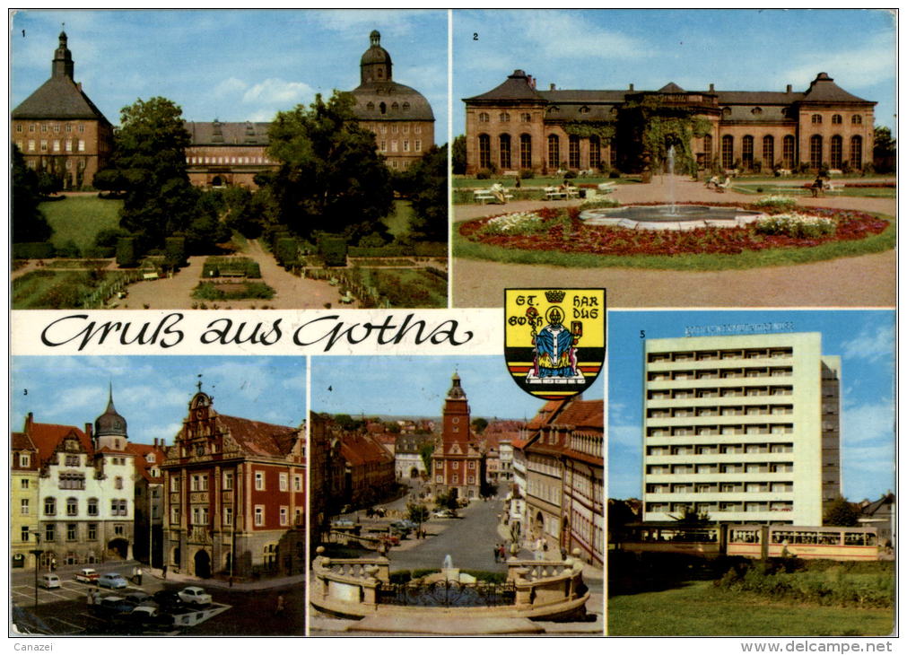 AK Gotha, Schloß, Orangerie, Rathaus, Markt, Hochhaus Am Leninplatz, Gel 1970 - Gotha