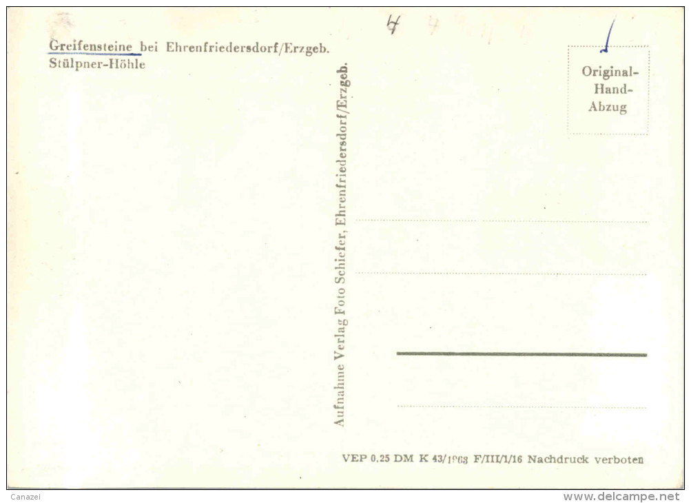 AK Ehrenfriedersdorf, Greifensteine, Stülpner-Höhle, Ung, 1963 - Ehrenfriedersdorf