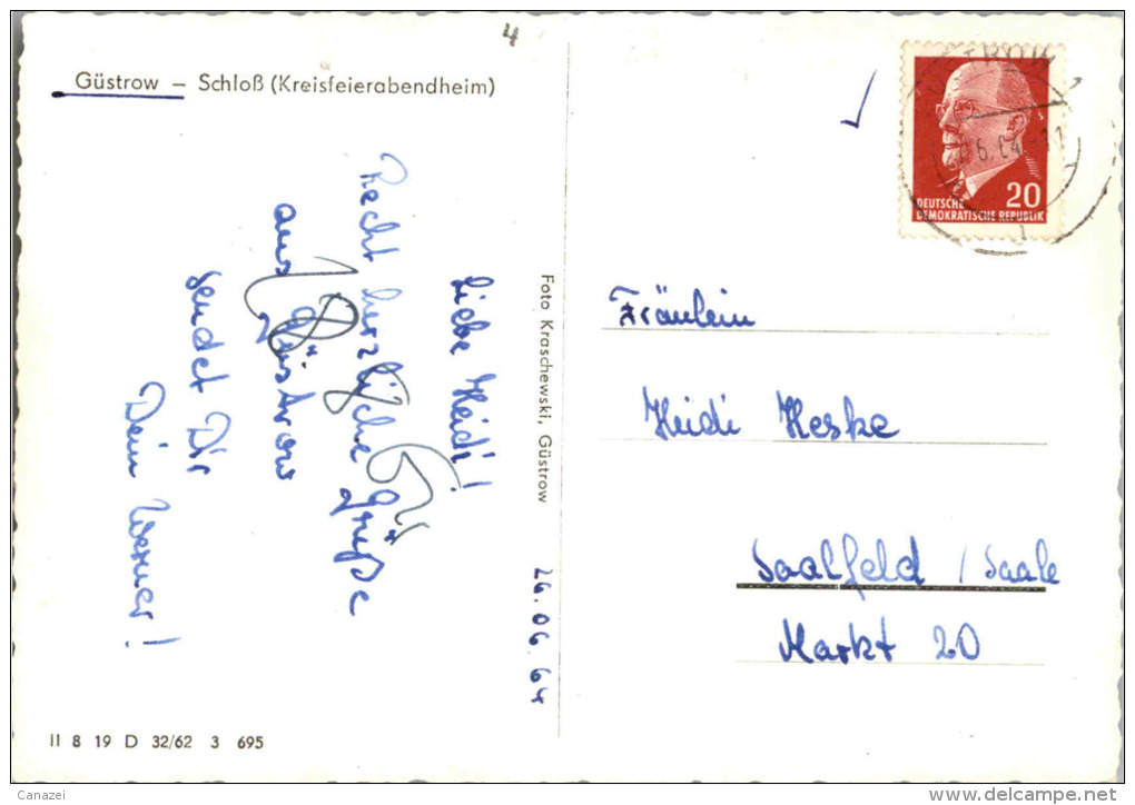 AK Güstrow, Schloß, Kreisfeierabendheim, Gel, 1962 - Guestrow