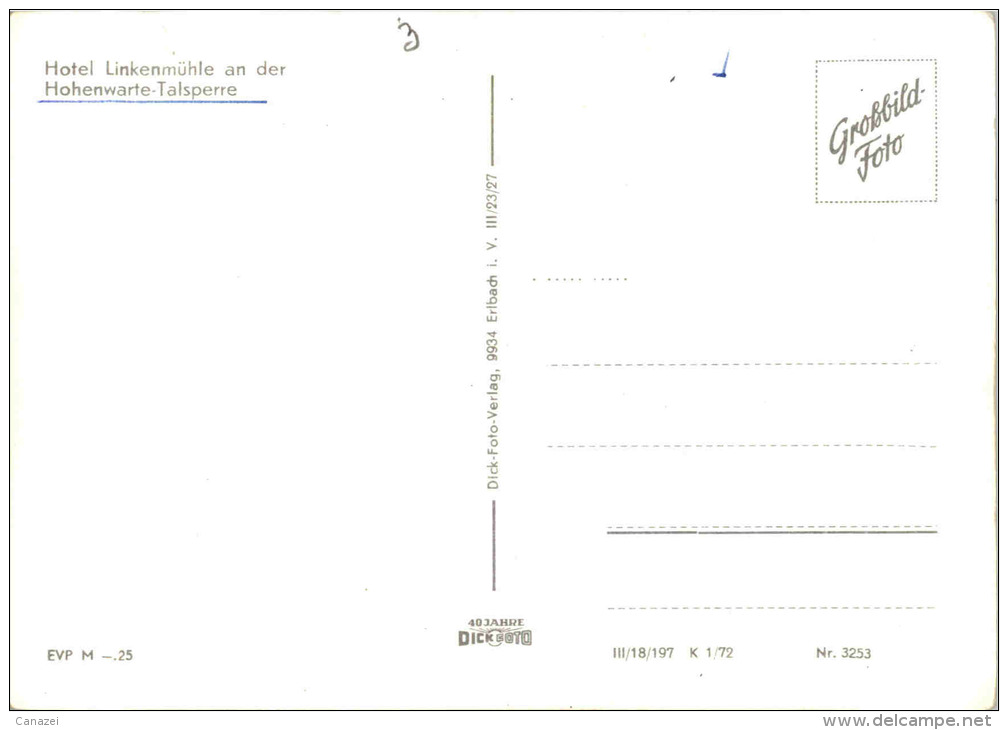 AK Hohenwarte-Talsperre, Hotel Linkenmühle, Ung, 1972 (Kr.Saalfeld) - Saalfeld