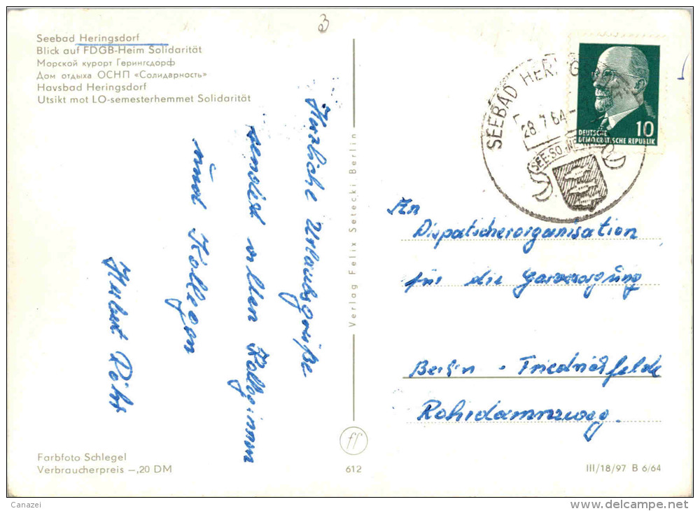 AK Heringsdorf, Kulturhaus, FDGB-Heim Solidarität, Gel, 1964 - Usedom