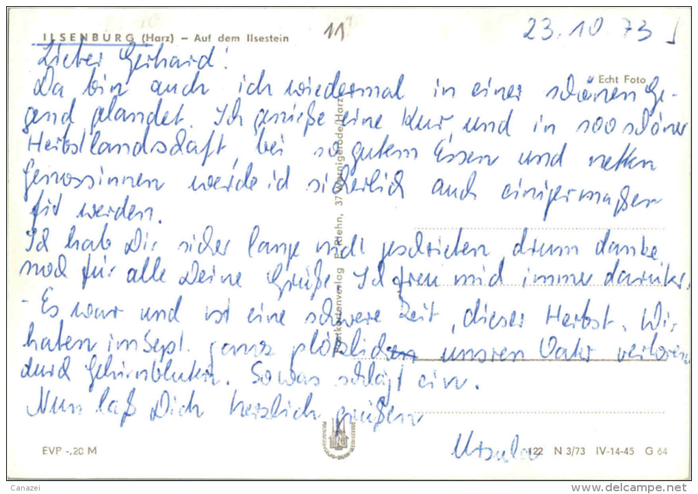 AK Ilsenburg, Auf Dem Ilsestein, Beschr, 1973 - Ilsenburg