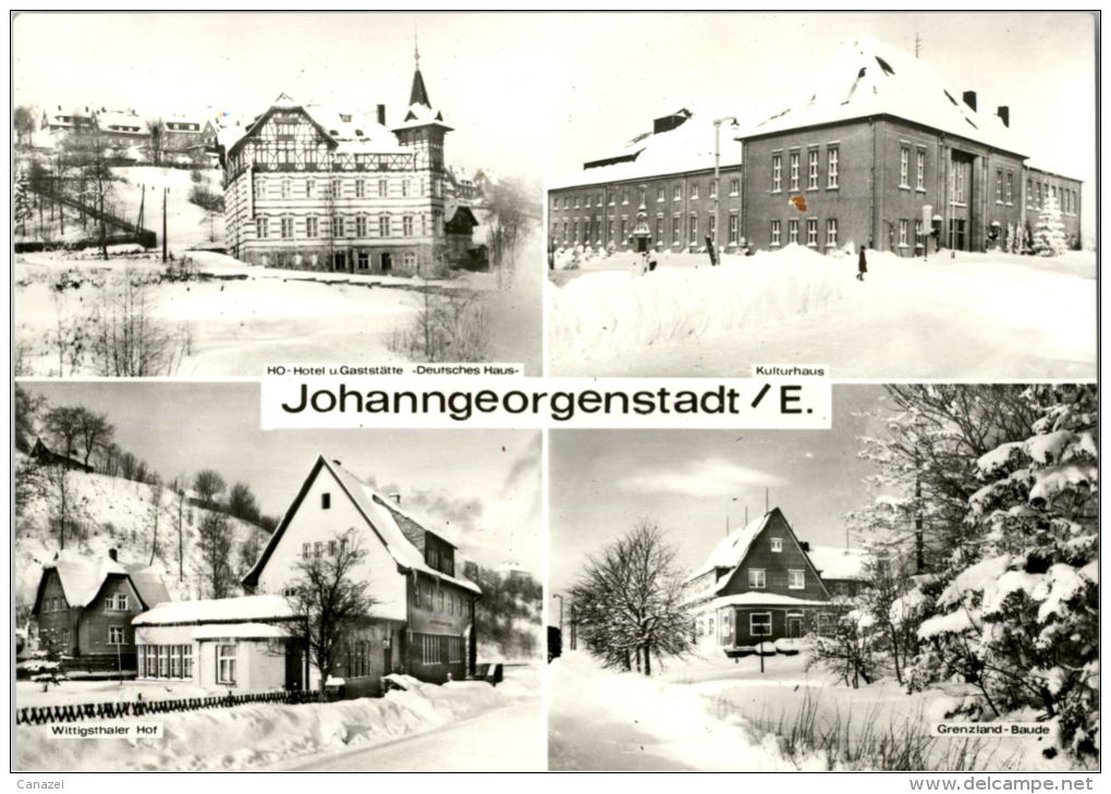 AK Johanngeorgenstadt, Grenzland-Baude, Kulturhaus, Deutsches Haus, Gel, 1977 - Johanngeorgenstadt