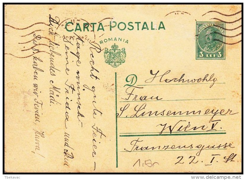 Romania 1938, Postal Stationery Cluj To Wien - Postmark Collection