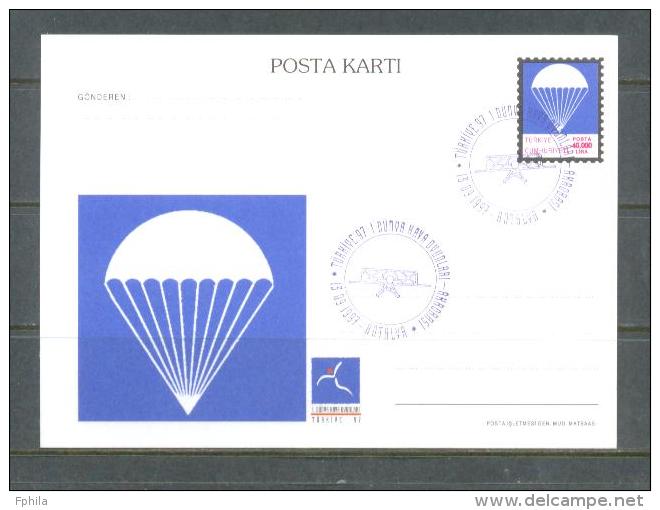 1997 TURKEY 1ST WORLD AIR GAMES PARACHUTE ILLUSTRATION - ACROBATICS POSTCARD - Postal Stationery