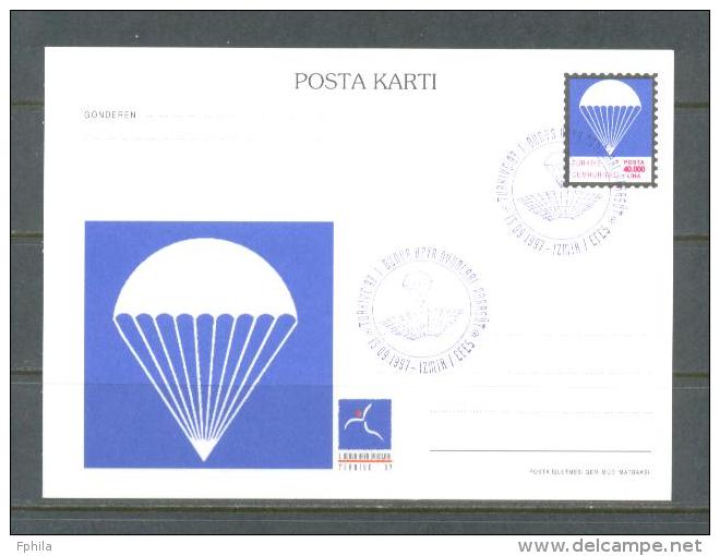 1997 TURKEY 1ST WORLD AIR GAMES PARACHUTE ILLUSTRATION - PARACHUTTING POSTCARD - Postal Stationery