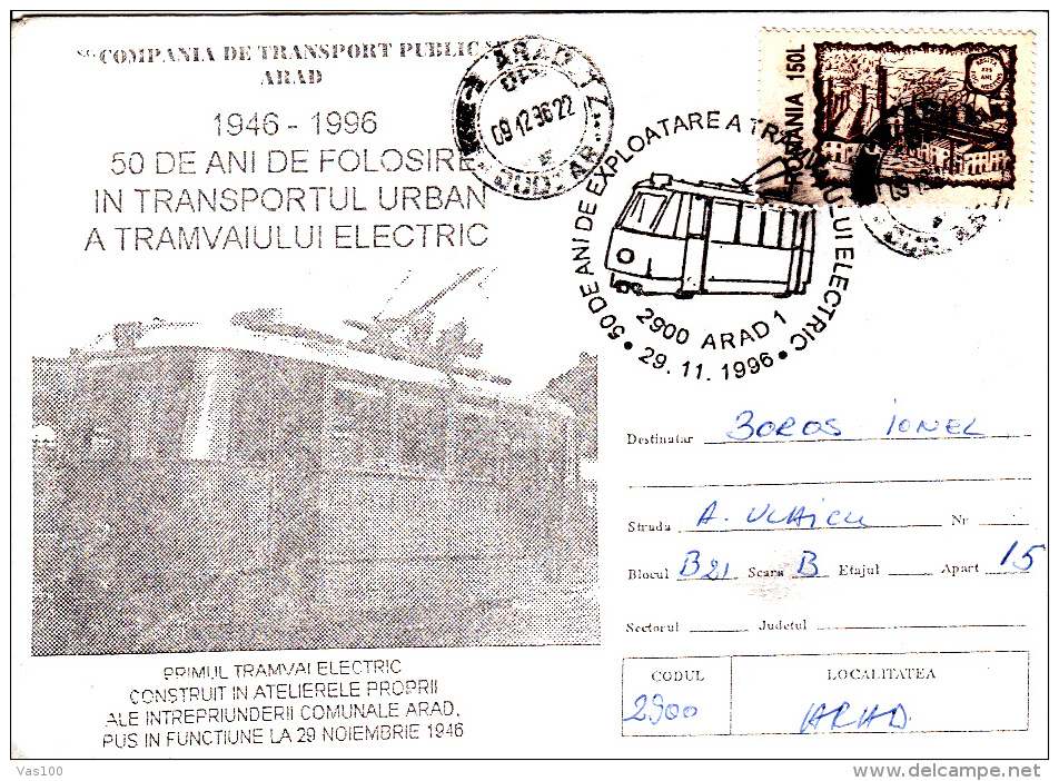 TRAM, TRAMWAYS, ARAD MADE TRAMWAYS, SPECIAL COVER, 1996, ROMANIA - Tranvie