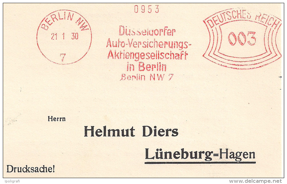 Germany - 1930 - EMA, Düsseldorfer Auto-Versicherungs-Aktiengesellschaft Berlin, 21-01-30 - Sonstige & Ohne Zuordnung