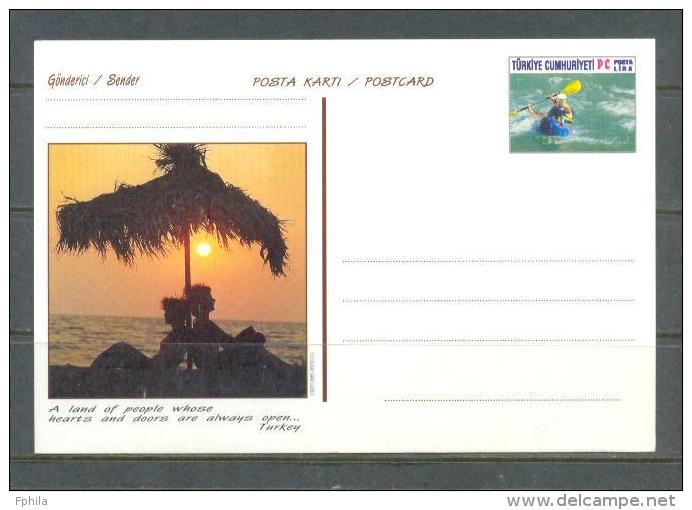 1999 TURKEY TOURISM - CANOE - SUNSET POSTCARD - Entiers Postaux