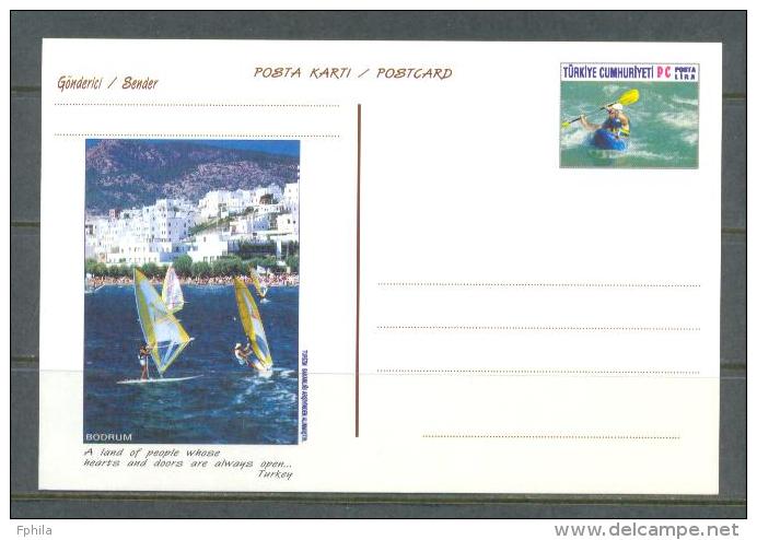 1999 TURKEY TOURISM - CANOE - WINDSURFING - BODRUM POSTCARD - Entiers Postaux