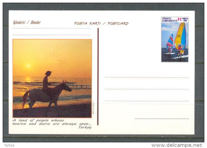 1999 TURKEY TOURISM - WINDSURFING - HORSERIDER AT SUNSET POSTCARD - Postal Stationery