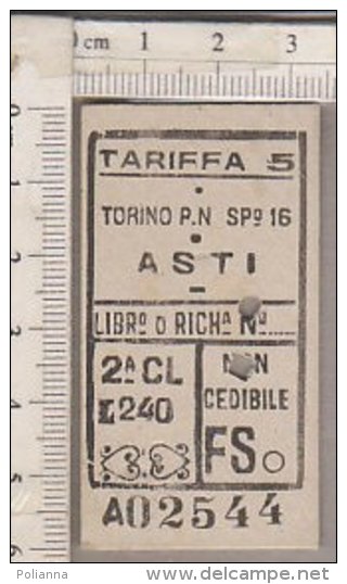 PO9488B# BIGLIETTO TRENO - TORINO P.N.-ASTI 1950 - Europe