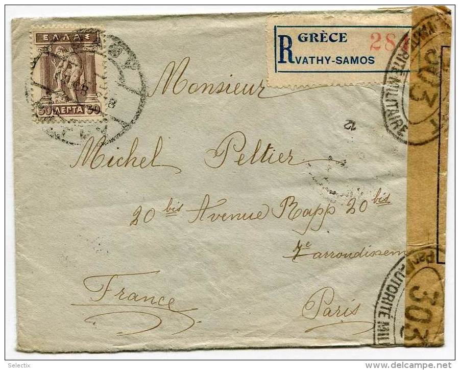 Greece 1918 Vathy (Samos) To Paris - With Censorship - Samos