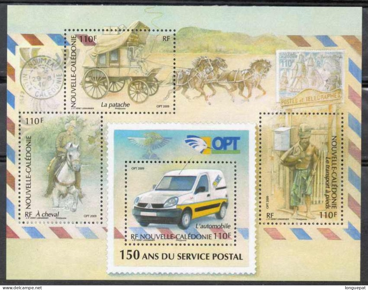 NOUVELLE-CALEDONIE : 150 Ans Du Service Postal En Nelle-Calédonie : La Patache (malle-poste), Postillon à Cheval,  Etc - Blocks & Sheetlets