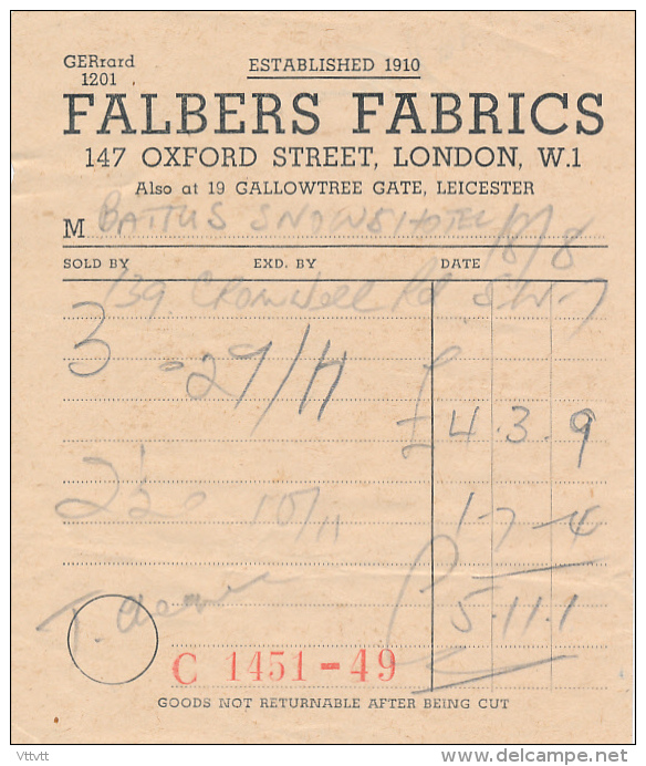 FALBERS FABRICS (1960), 147 Oxford Street, London, Londres, Grande-Bretagne - Ver. Königreich