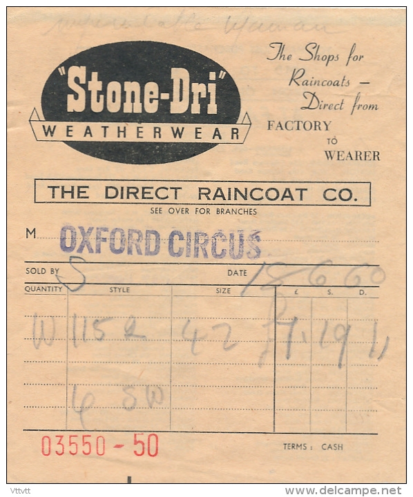 STONE-DRI, WEATHERWEAR (1960), The Shops For Raincoats - Direct From Factory To Wearer, Oxford Circus - Verenigd-Koninkrijk