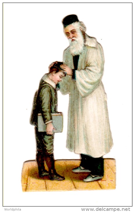 Judaica Jewish Old Litho Die Cut Prize Rabi Blessing A Child 1900´s - Other & Unclassified