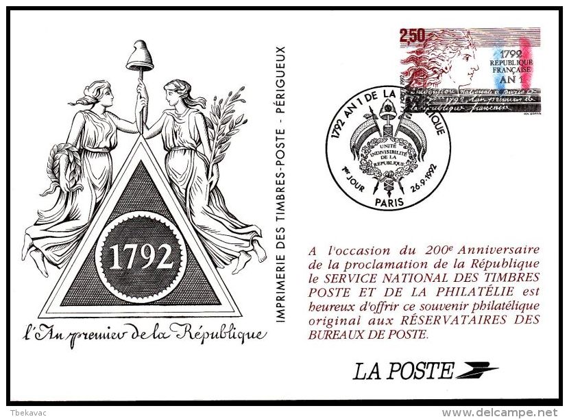 France 1992, Postal Stationery - Official Stationery
