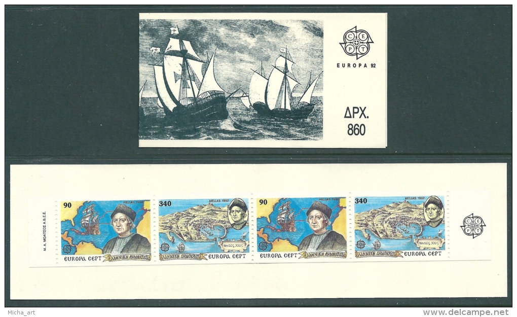 Greece 1992 Europa Cept Columbus Booklet 2-sets 2-side Perforation MNH - Postzegelboekjes