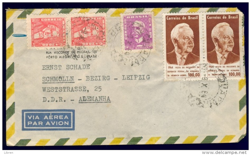 DVZAM-23 BRASIL AIRMAIL LETTRE 1964 SHIPPED SCHMOLLN DDR. TOP SIDE OPENED. - Briefe U. Dokumente