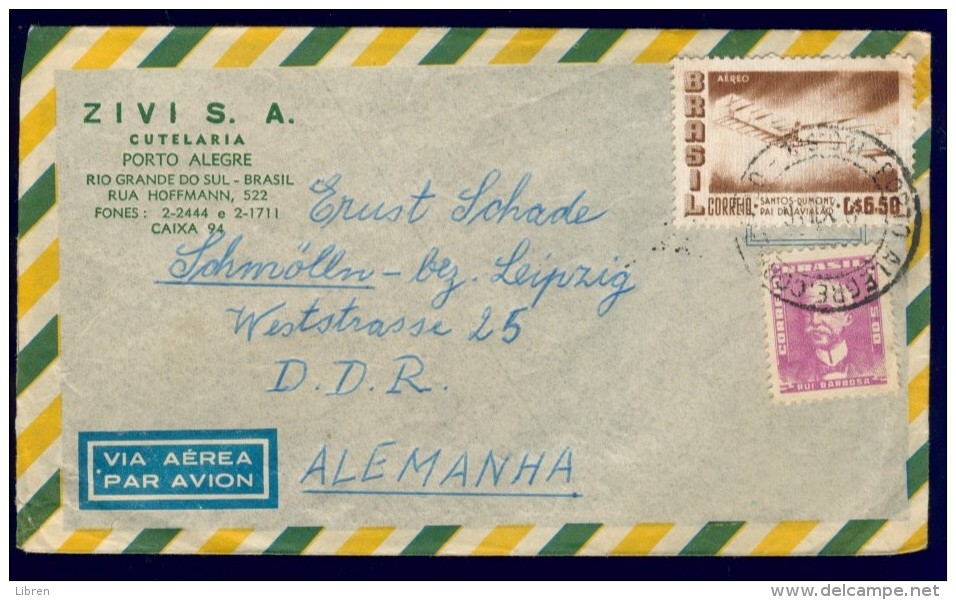 DVZAM-24 BRASIL AIRMAIL LETTRE 196? SHIPPED SCHMOLLN DDR. LEFT SIDE OPENED. - Briefe U. Dokumente