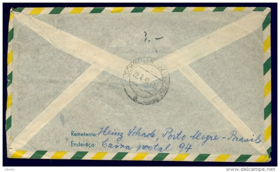 DVZAM-26 BRASIL AIRMAIL LETTRE 1955 SHIPPED BY REGISTERED MAIL TO SCHMOLLN RUSSIAN ZONE DDR. RIGHT SIDE OPENED. - Briefe U. Dokumente