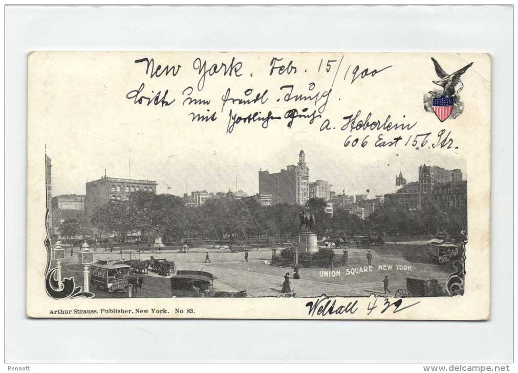 USA New York Union Square A Strauss 83 From NY 17-Feb-1900 To Osnabrück 01-Mar-1900, Horse Tram - Other & Unclassified