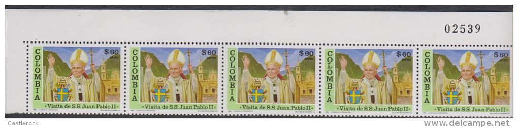 O) 1986 COLOMBIA, VISIT JOHN PAUL II , COAT VATICAN, BLOCKFOR 5, MNH.- - Colombia