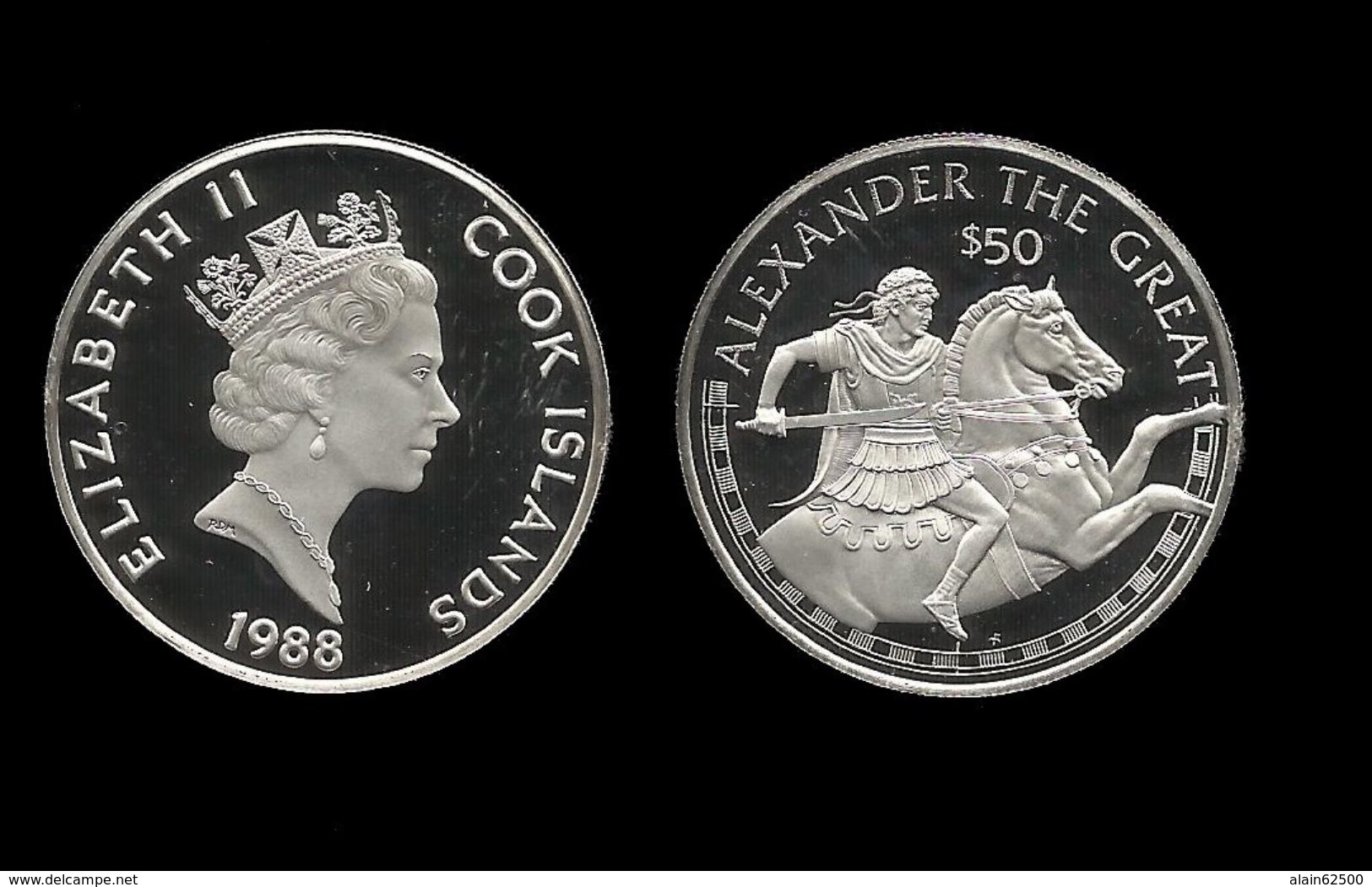 ILES COOK . ELISABETH II . ALAEXANDRE LE GRAND . 50 DOLLAR . 1988 . - Cook