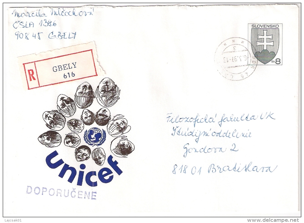 Slovakia 1997. Postal Stationery Cover,registered, GBELY Label - Brieven En Documenten