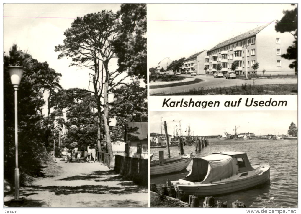 AK Usedom, Karlshagen, Straße Des Friedens, Gel, 1977 (Trabant 601,Boote) - Usedom