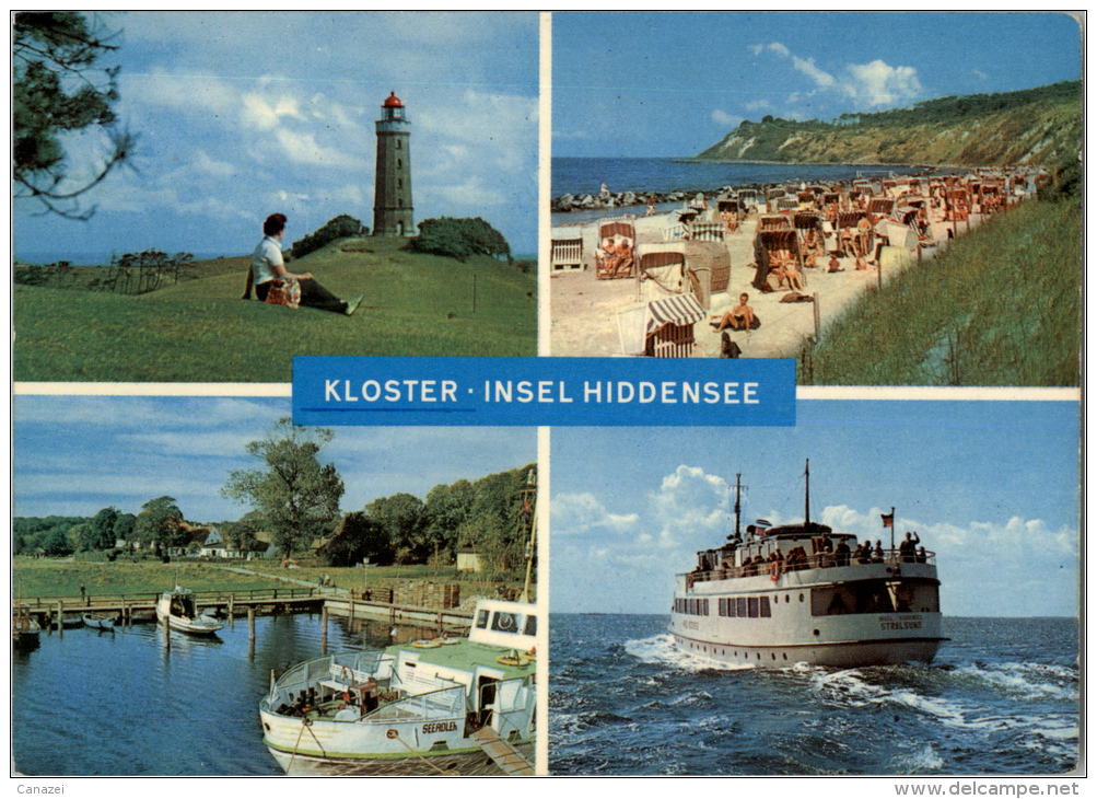 AK Hiddensee, Kloster, Strand, Hafen, MS Stralsund + Seeadler, Gel, 1971 - Hiddensee