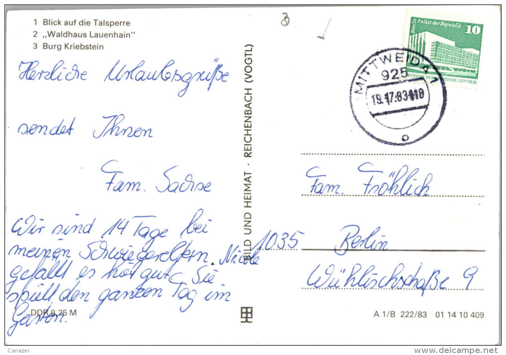 AK Talsperre Kriebstein, Kr. Hainichen, Waldhaus Lauenhain, Gel, 1983 - Mittweida