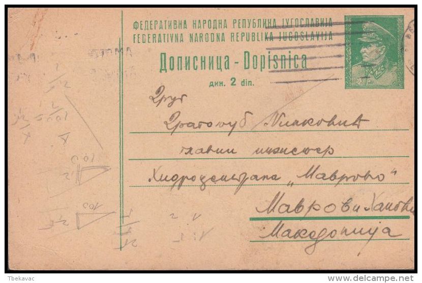 Yugoslavia 1949, Postal Stationery Beograd To Mavrovo - Lettres & Documents