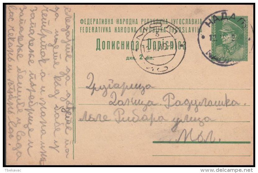 Yugoslavia 1949, Postal Stationery Nadalj To Mol - Covers & Documents