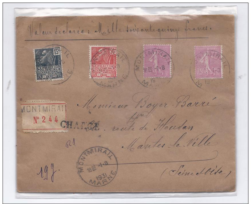 France 1931 : Jolie Lettre CHARGEE - Covers & Documents