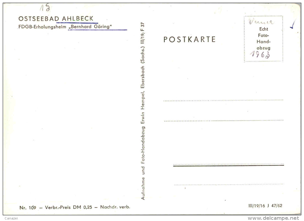 AK Ahlbeck, FDGB-Heim Bernhard Göring, Ung, 1962 - Usedom