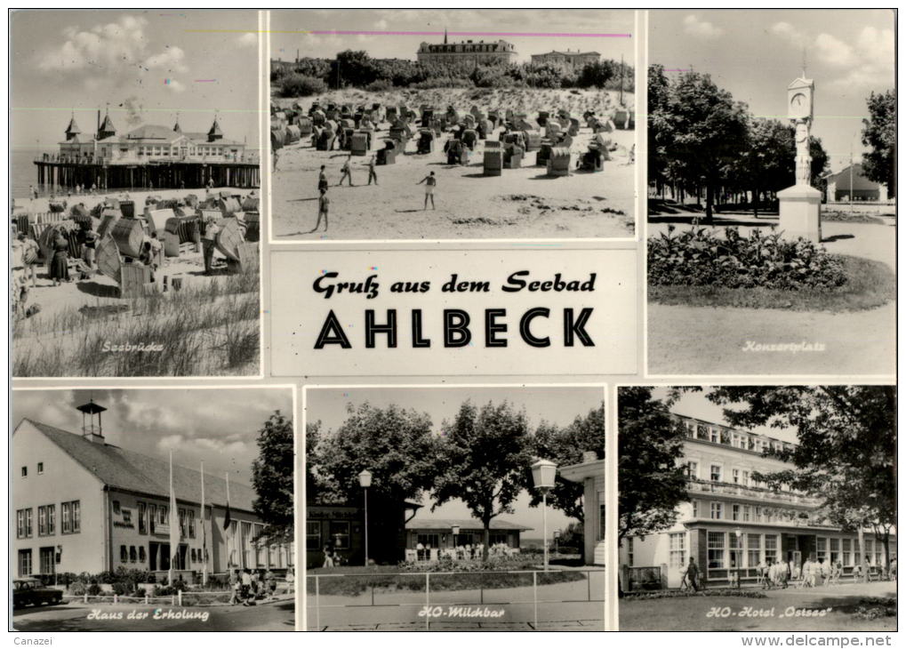 AK Ahlbeck, U.a. HO-Milchbar, HO-Hotel Ostsee, Gel, 1968 - Usedom