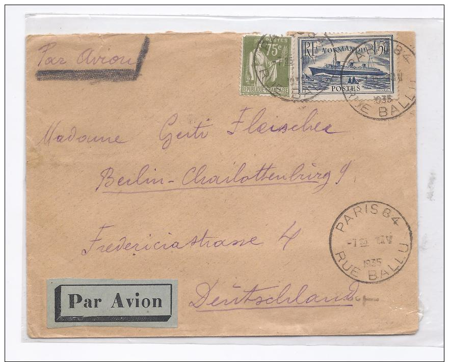 France 1935 : Lettre Par Avion Pour L'Allemagne Avec N°299 - Covers & Documents