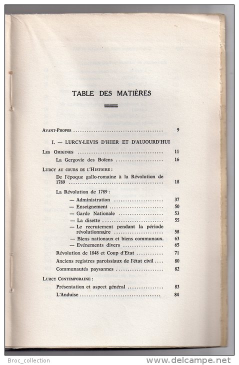 Lurcy-Lévis D'hier Et D'aujourd'hui, Les Châteaux, Laurent Bourdier, 1965, Table Scannée (Lurcy-Lévy) - Bourbonnais