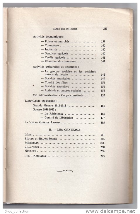 Lurcy-Lévis D'hier Et D'aujourd'hui, Les Châteaux, Laurent Bourdier, 1965, Table Scannée (Lurcy-Lévy) - Bourbonnais