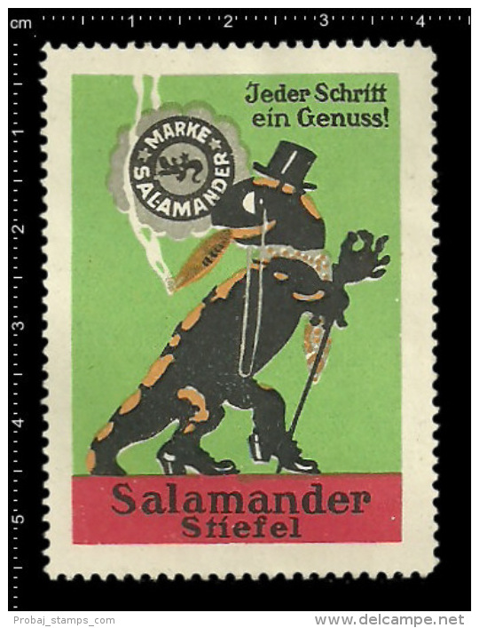 Old Original German Poster Stamp( Cinderella Reklamemarke Werbemarke ) Salamander Lizard Boots Shoes Eidechse Stiefel - Autres & Non Classés