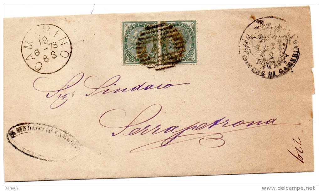 1878 LETTERA CON ANNULLO CAMERINO MACERATA - Marcophilie