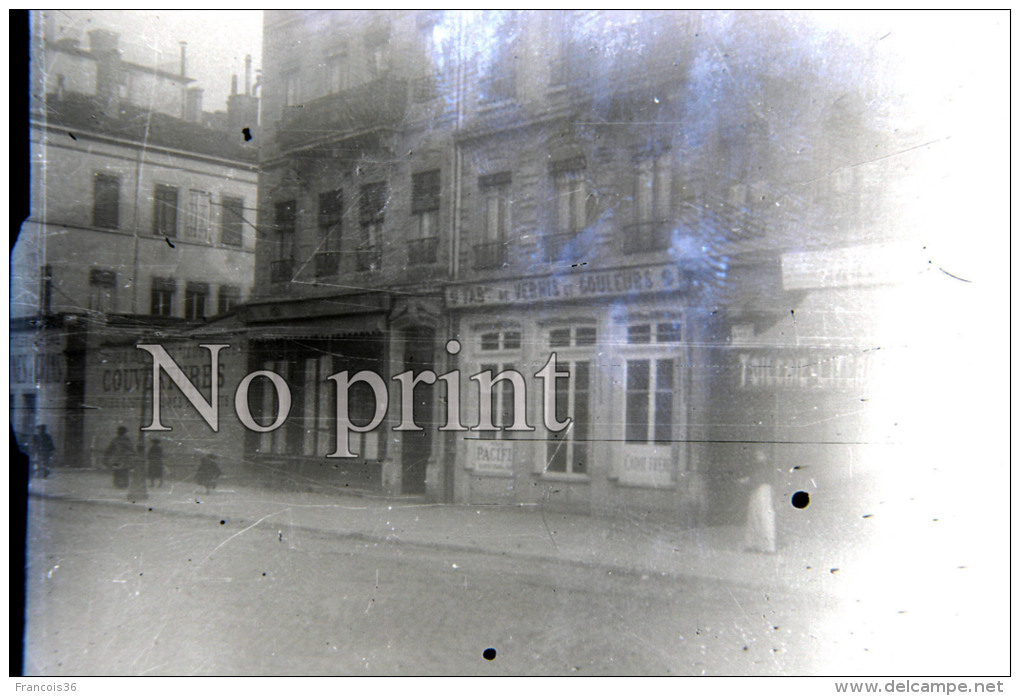 Lyon Ou Villeurbanne En 1910 - Rue Avec Commerces  -  RARE Plaque De Verre Photo - Plaques De Verre